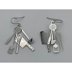 David Howell & Company Cook's Utensils Silver Tone Dangle Fish Hook Earrings